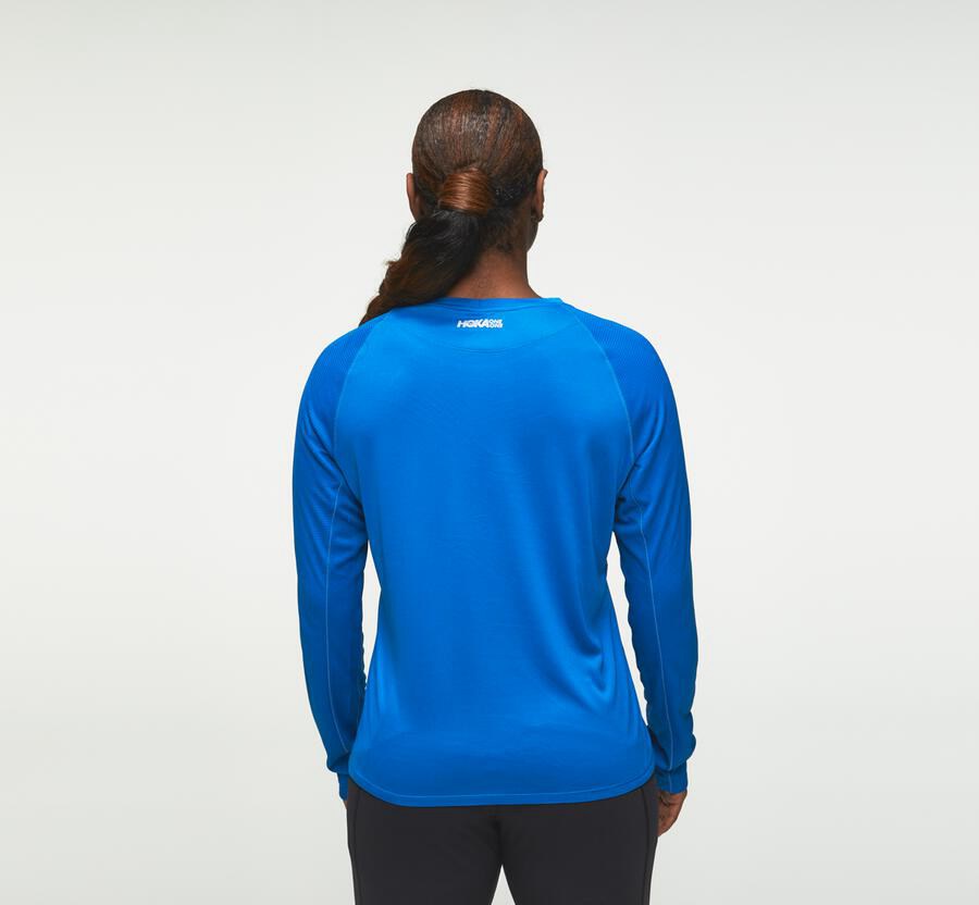 Hoka One One Tops Womens Blue - Performance Long Sleeve - 08243GLRY